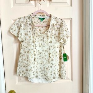 NWT cream floral dip top